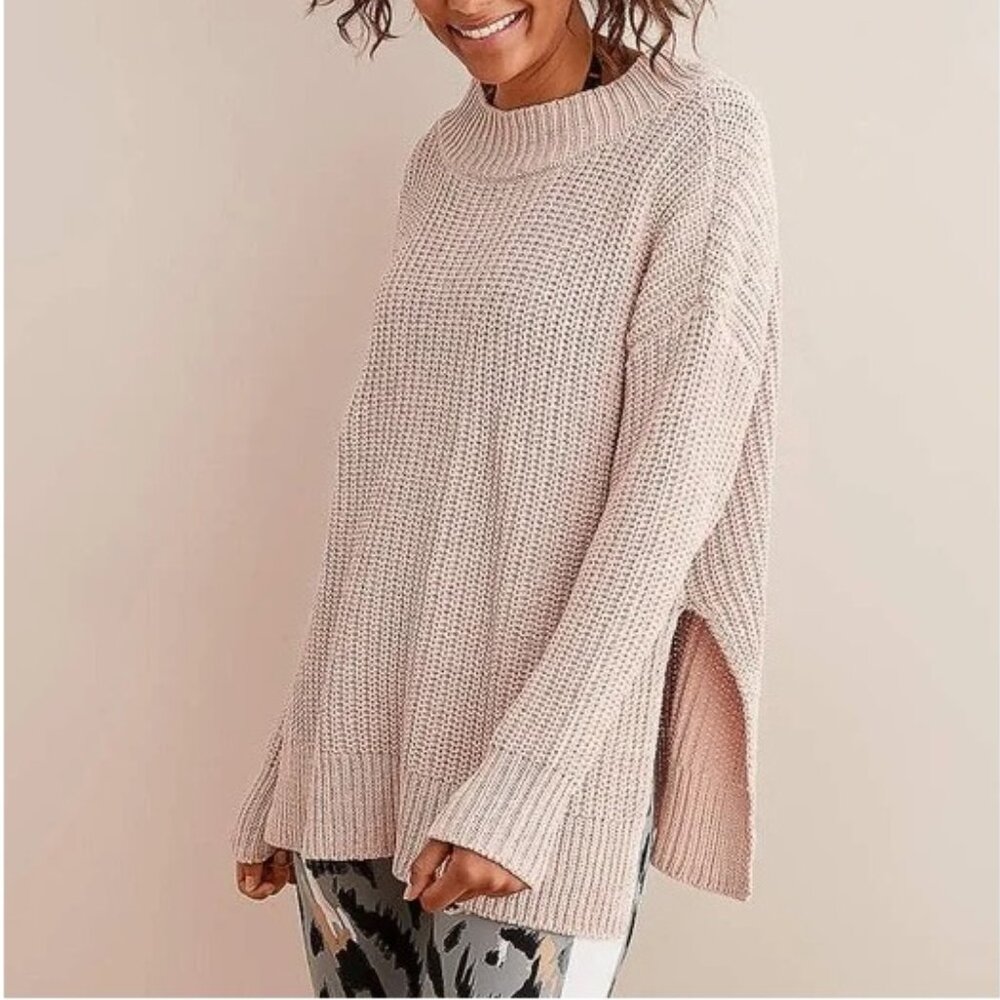 Aerie Oversize Mock Neck Knit Sweater with Side Seam Slits Size XS Blush